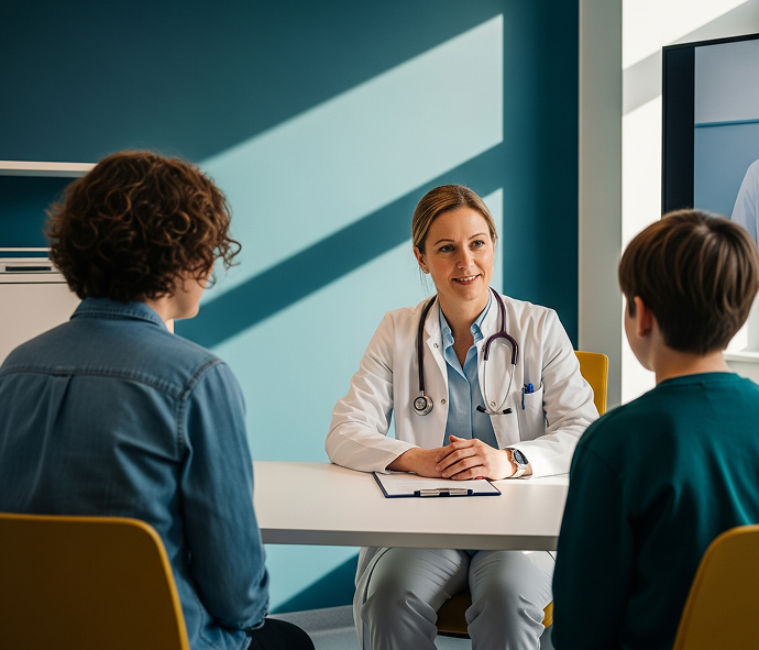 A doctor in consultation with patients